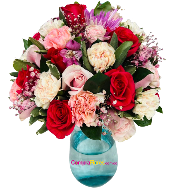 Florero de Rosas y Claveles en Jarrón