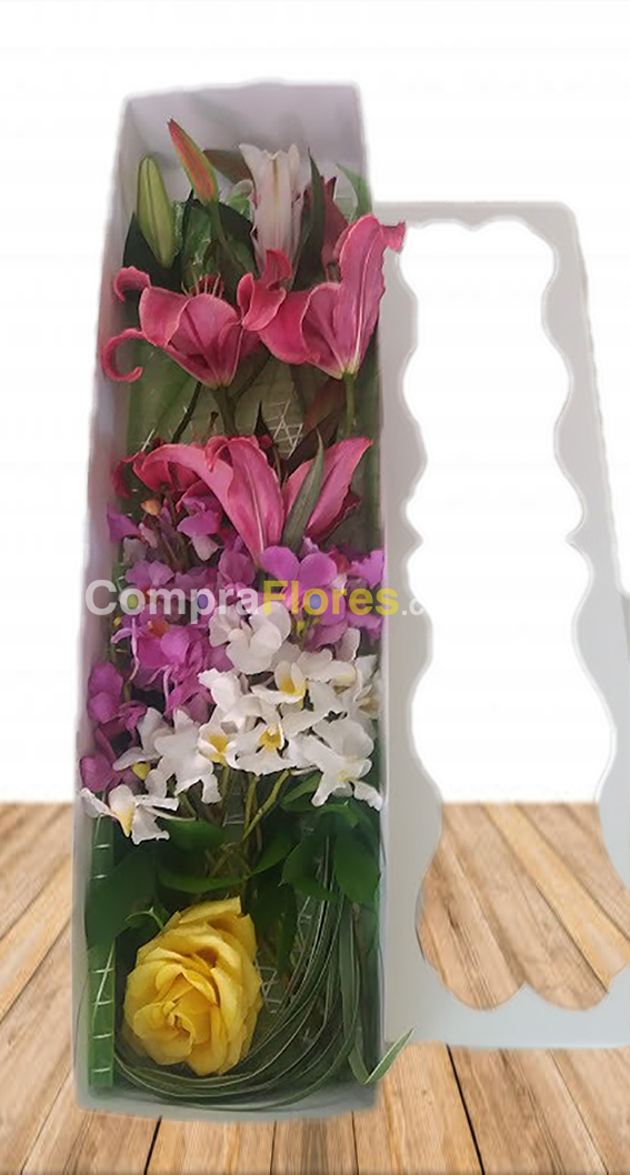 Lirios y Orquideas en caja 