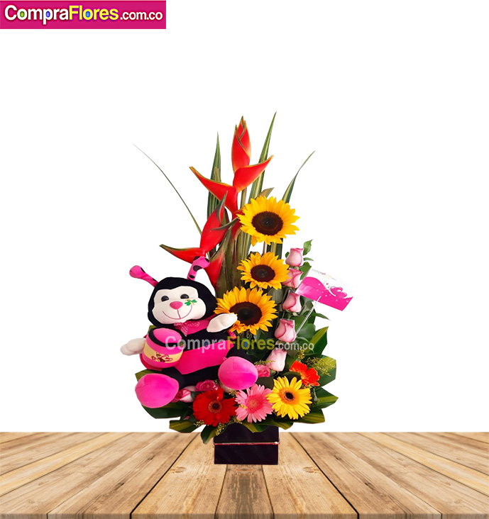 Arreglo Floral con Peluche, Flores para regalar Cali