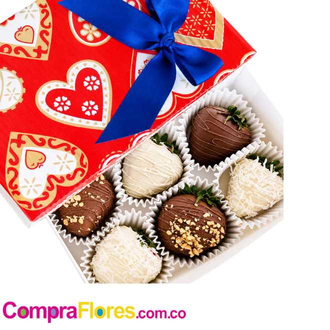 Caja de Fresas con Chocolate x 6, detalles Cali