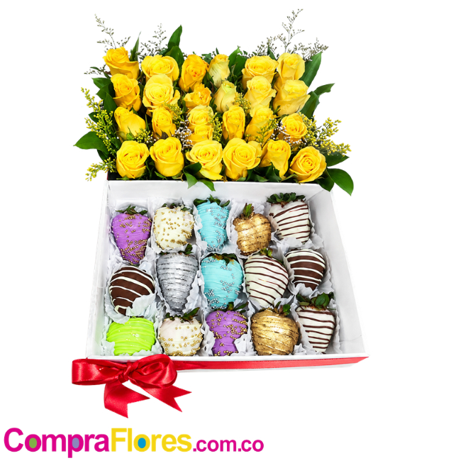 Caja de Rosas con Fresas de Chocolate, regalos para mama