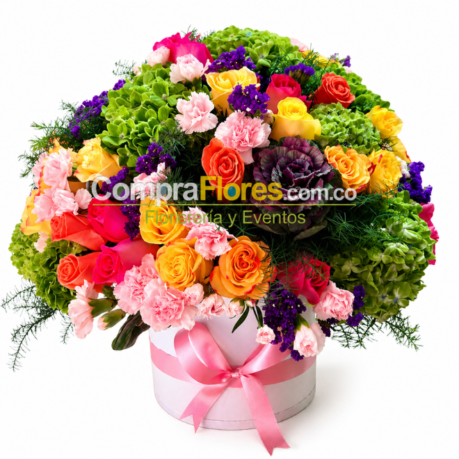 Arreglo de Rosas y Hortensias en Cilindro 