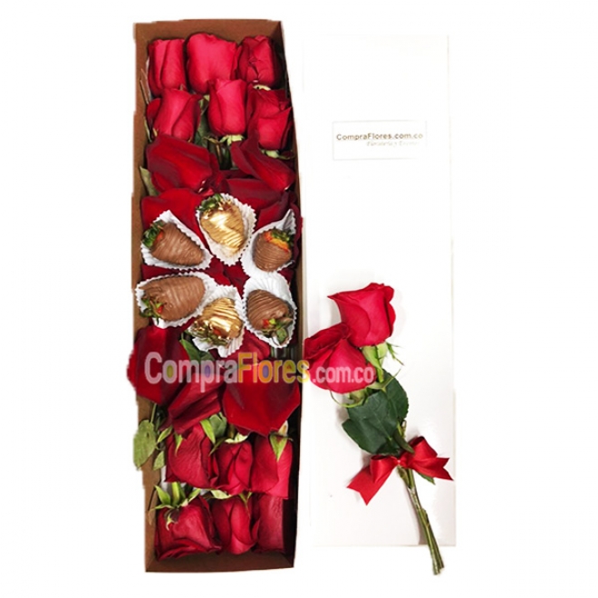 Rosas y Fresas en caja