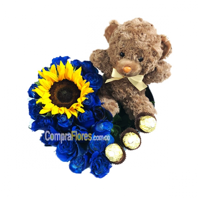 Rosas azul girasol complentos