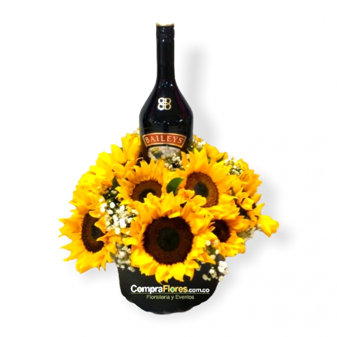 Cilindro de girasoles y licor 