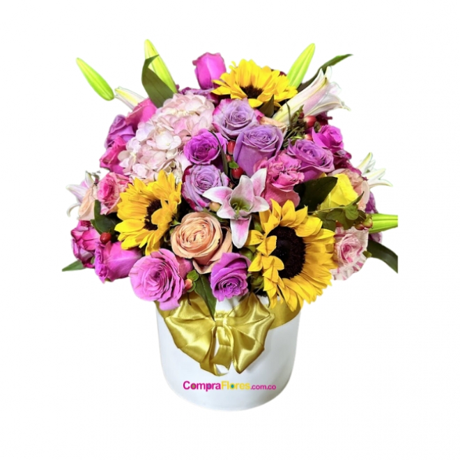 Cilindro de Flores con Hortensias