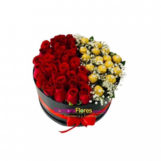 Cilindro de Rosas y Chocolates
