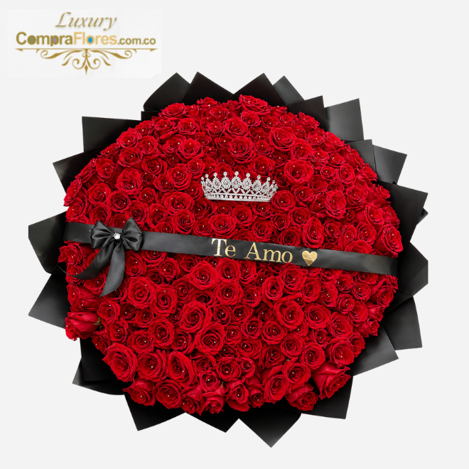 Bouquet Majestuoso: 150 Rosas Premium y Tiara de Reina