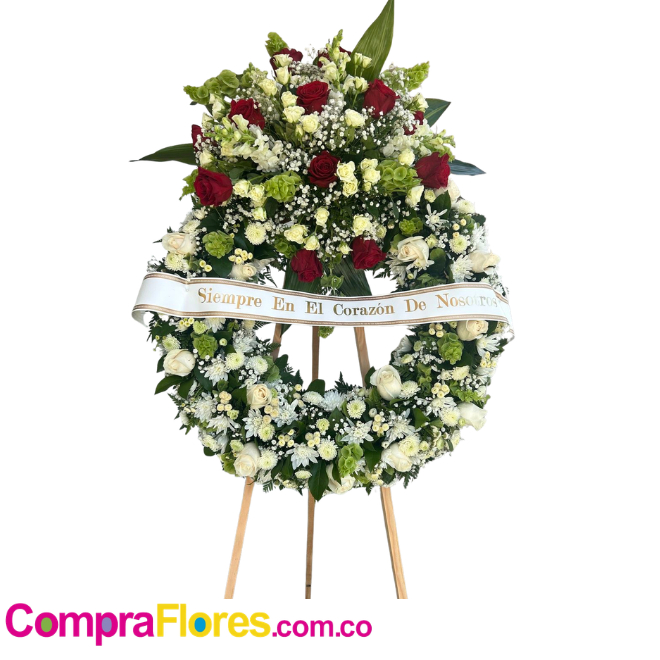 Corona Fúnebre de Rosas Rojas y Blancas