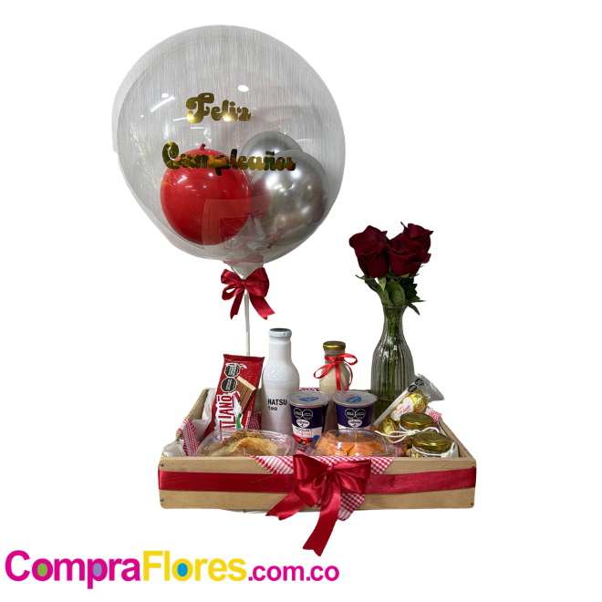 Desayuno Sorpresa con Globo Burbuja, 5 rosas, Omelet -Cali