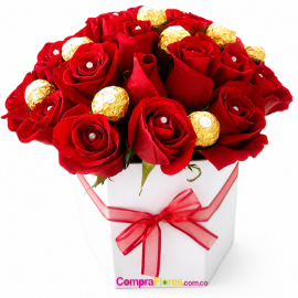 Caja de 24 Rosas Rojas con Chocolates Ferrero