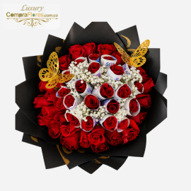 Bouquet Imperial: 50 Rosas Rojas y Detalle de Billetes