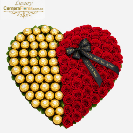 Corazón Élite: 60 Rosas y 50 Ferrero Rocher