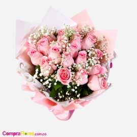 Bouquet Aura Rose: 20 Rosas Premium con Perlas de Luz