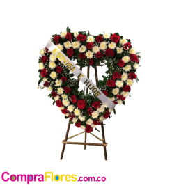 Fúnebre en forma de Corazón (Bicolor: Rosas y Pompones)