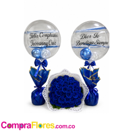 Ramo de 24 Rosas Azules con 2 Globos para el Día del Padre